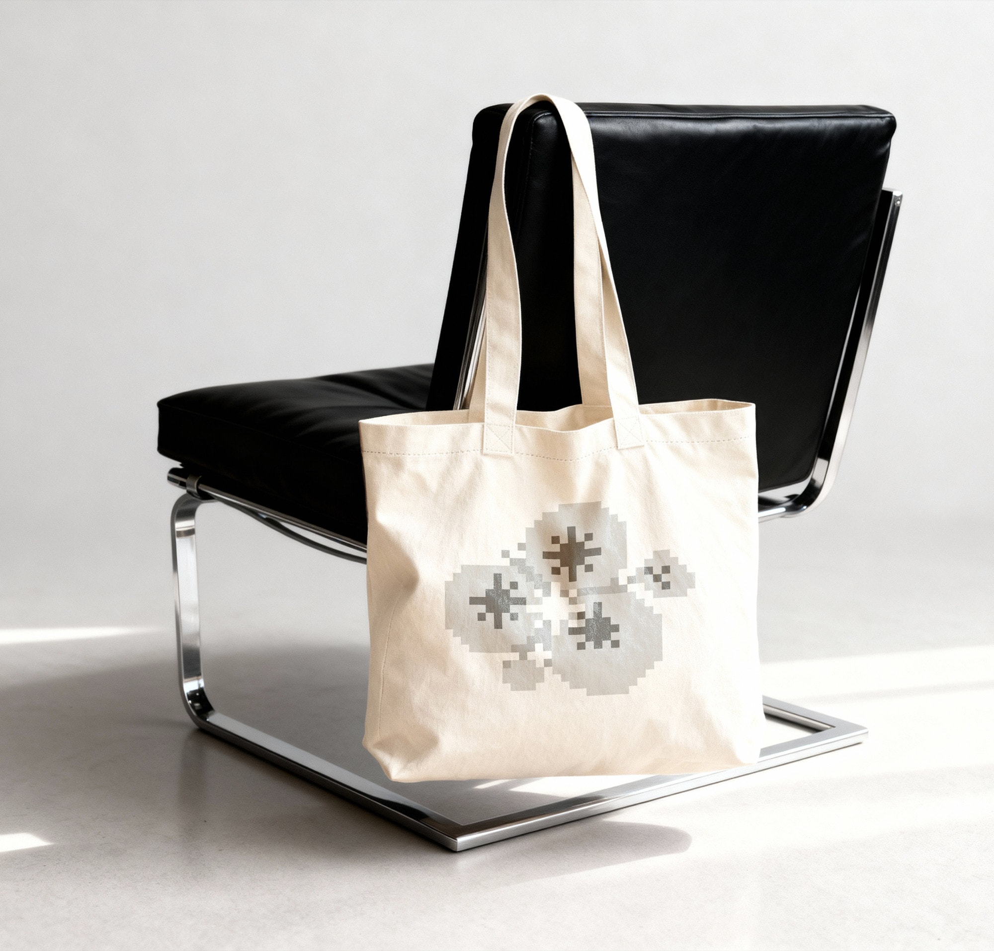 A HarmonIQ tote bag on a chair.