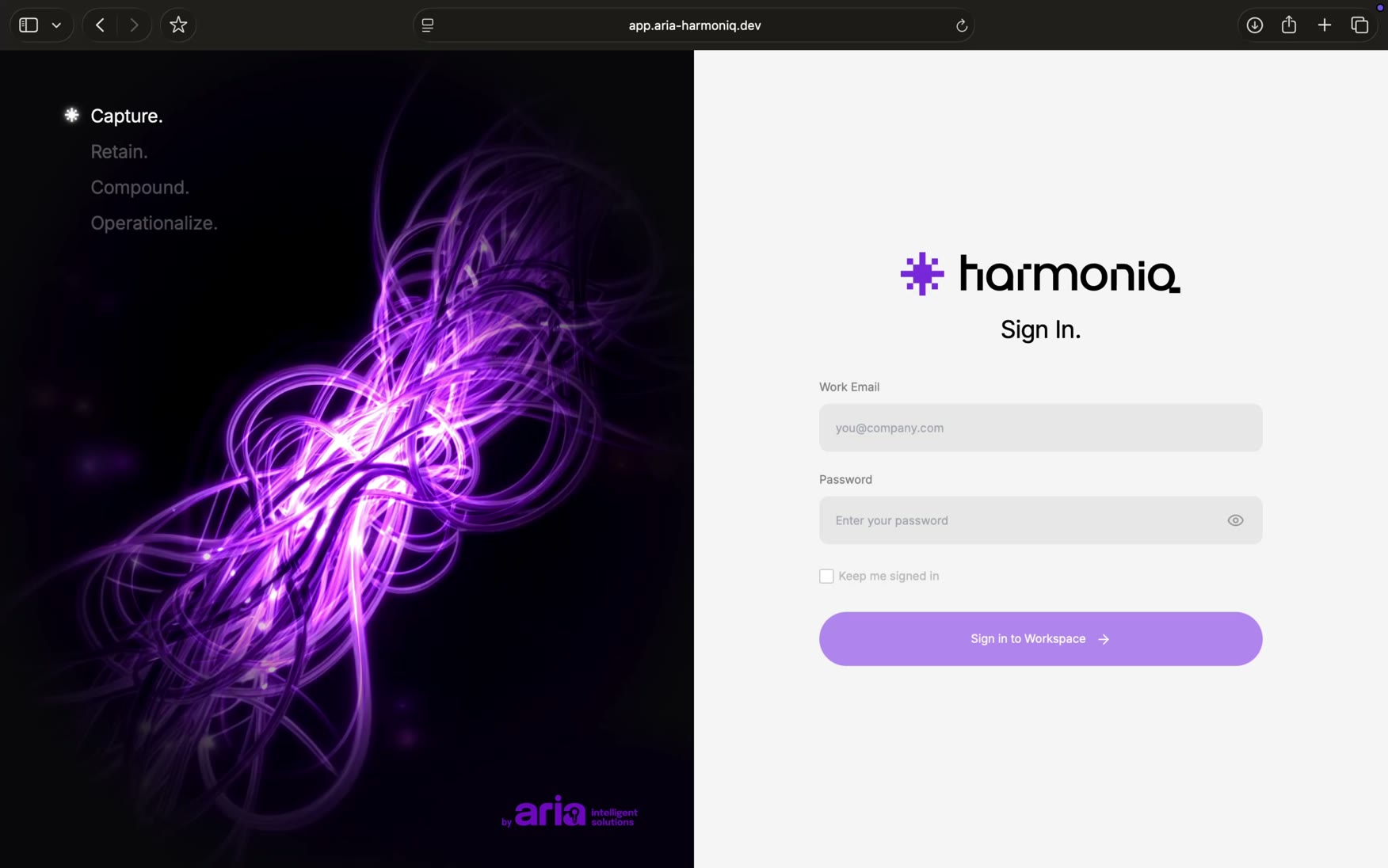 The HarmonIQ beta, signing in and running a task.