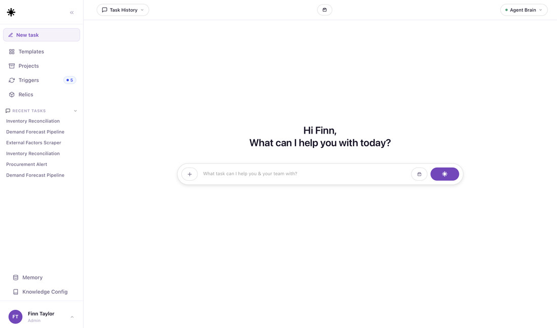 HarmonIQ vibe-coded prototype: the empty new-task prompt screen