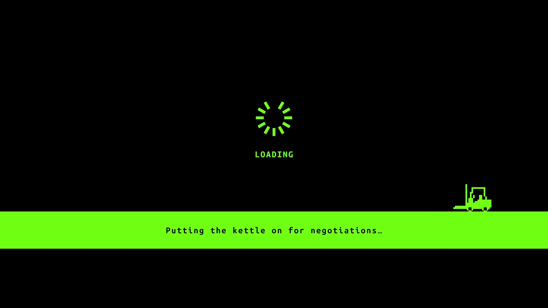The legacy-to-modern transition: a green loading screen with its tips, resolving into the new negotiation UI.